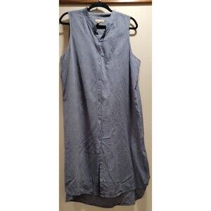 Eileen fisher 100% cotton sleeveless button dress tank collared  xl blue